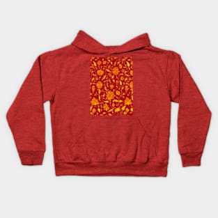 GOLD YELLOW RED POMEGRANATES ,POMEGRANATE FLOWERS, LEAVES Oriental Floral Swirls Kids Hoodie